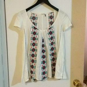 Anthropologie flowing blouse, bright embroidery